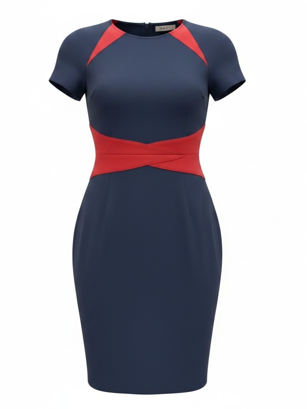 NUE by SHANI | Navy Blue Red Colorblock Sheath Dress Shaping Ponte Knit | 12